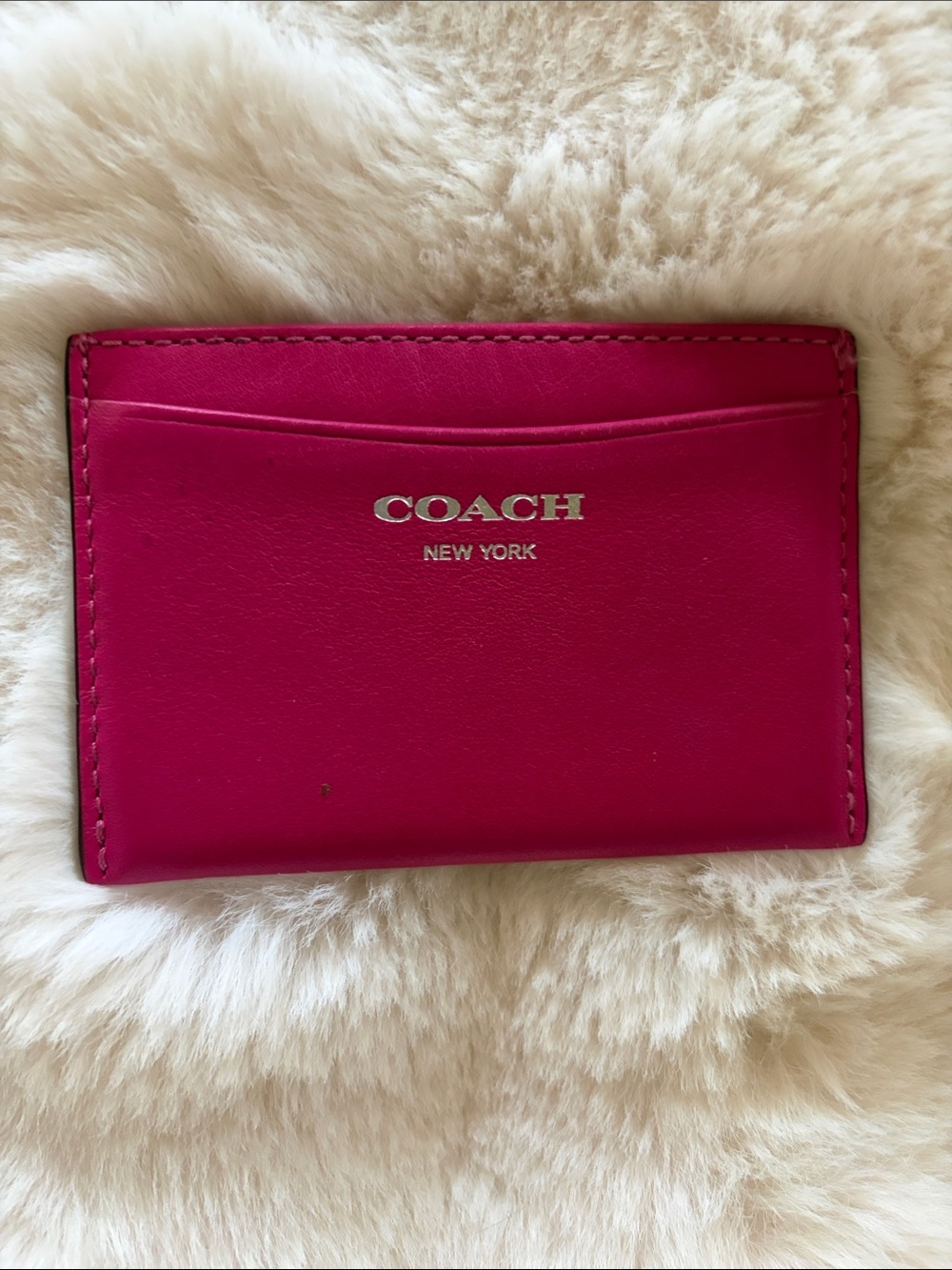 Coach Hot Pink Leather Card Holder with Silver Logo